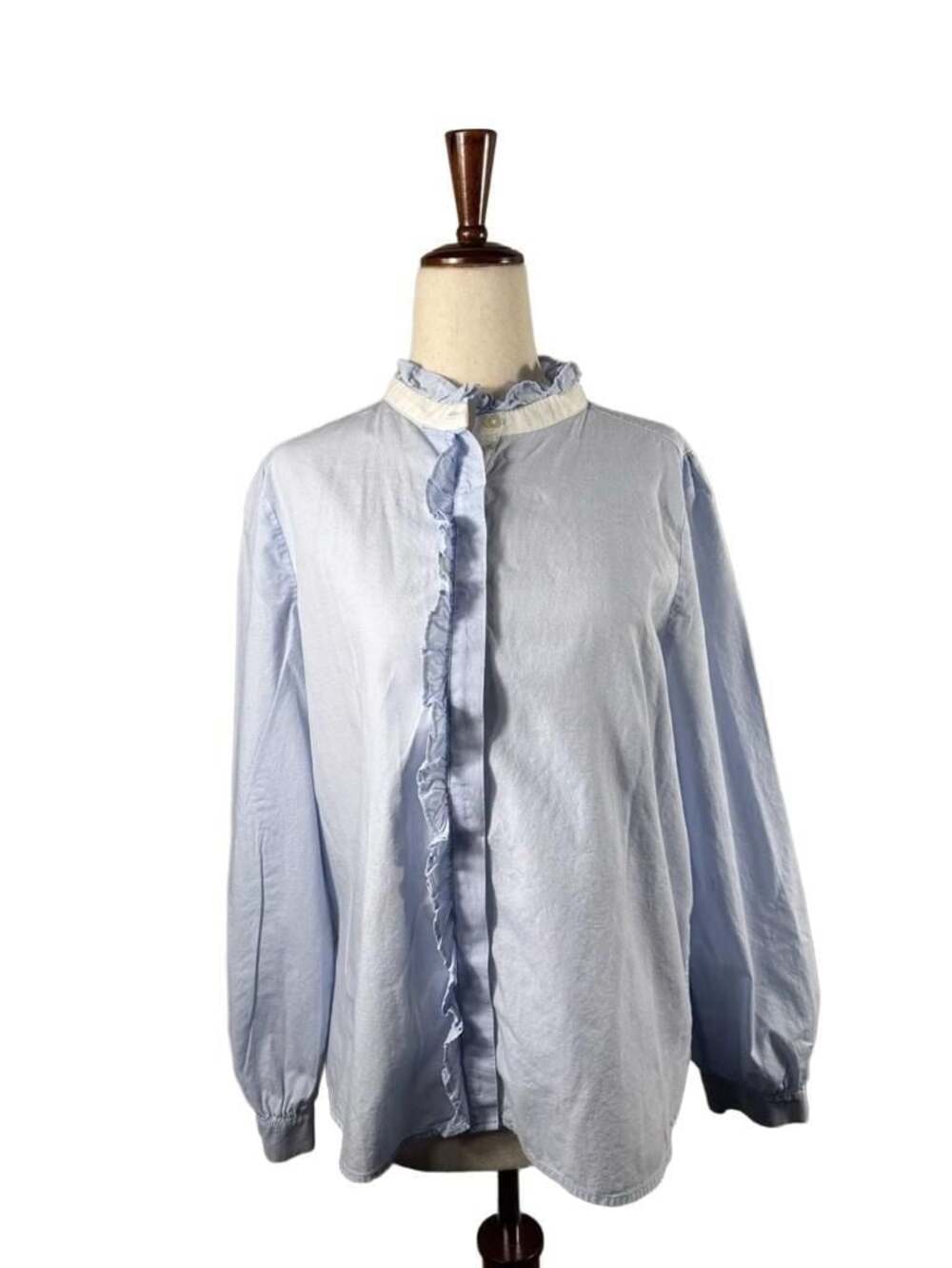 Loft Ruffle-Trim Long Sleeve Blouse in Light Blue h1340